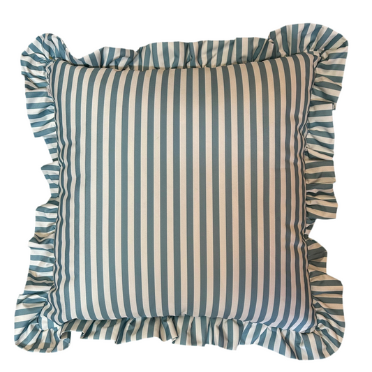 Millie ruffle stripe outdoor cushion duck egg blue