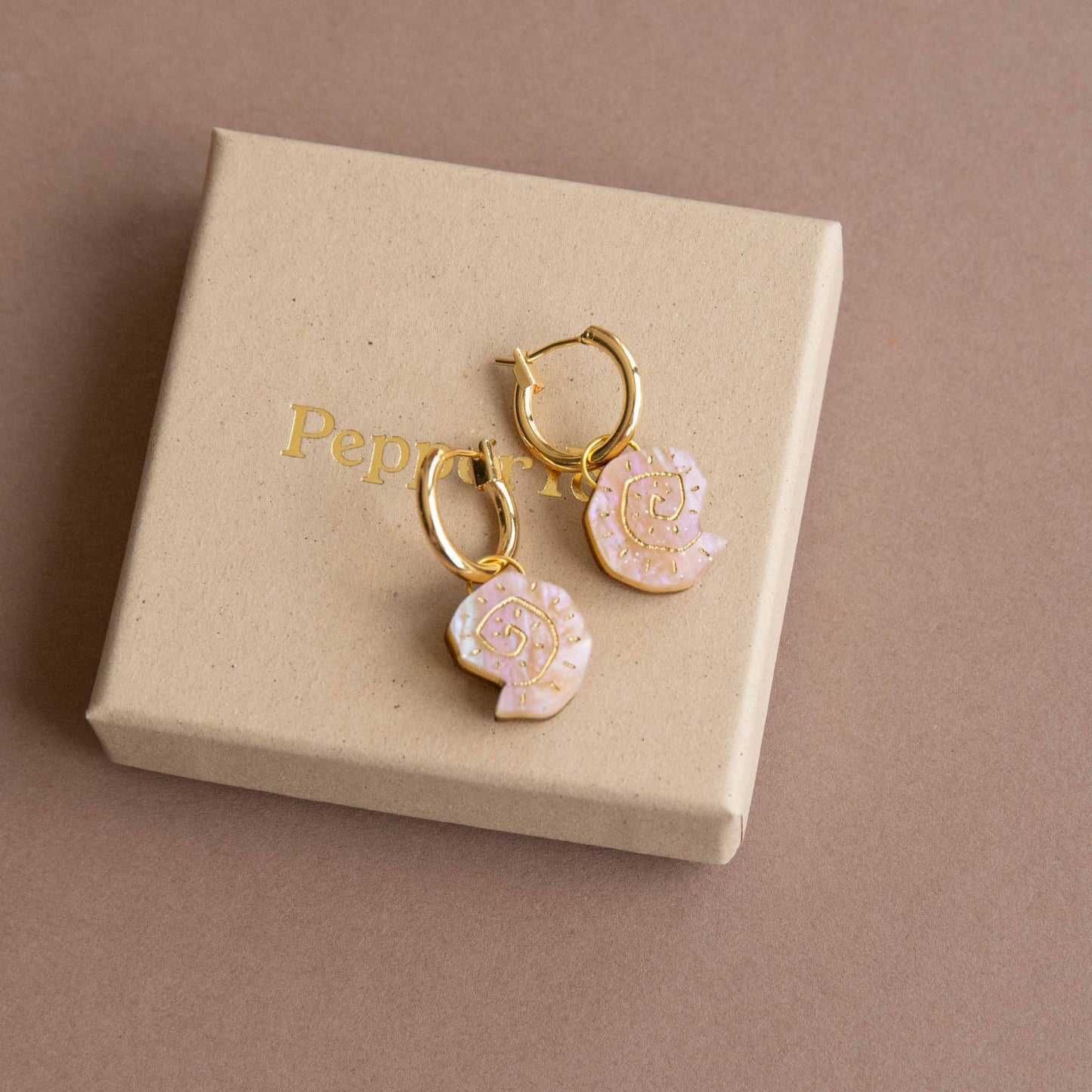Shell Hoop Earrings Pearly Mint Gold