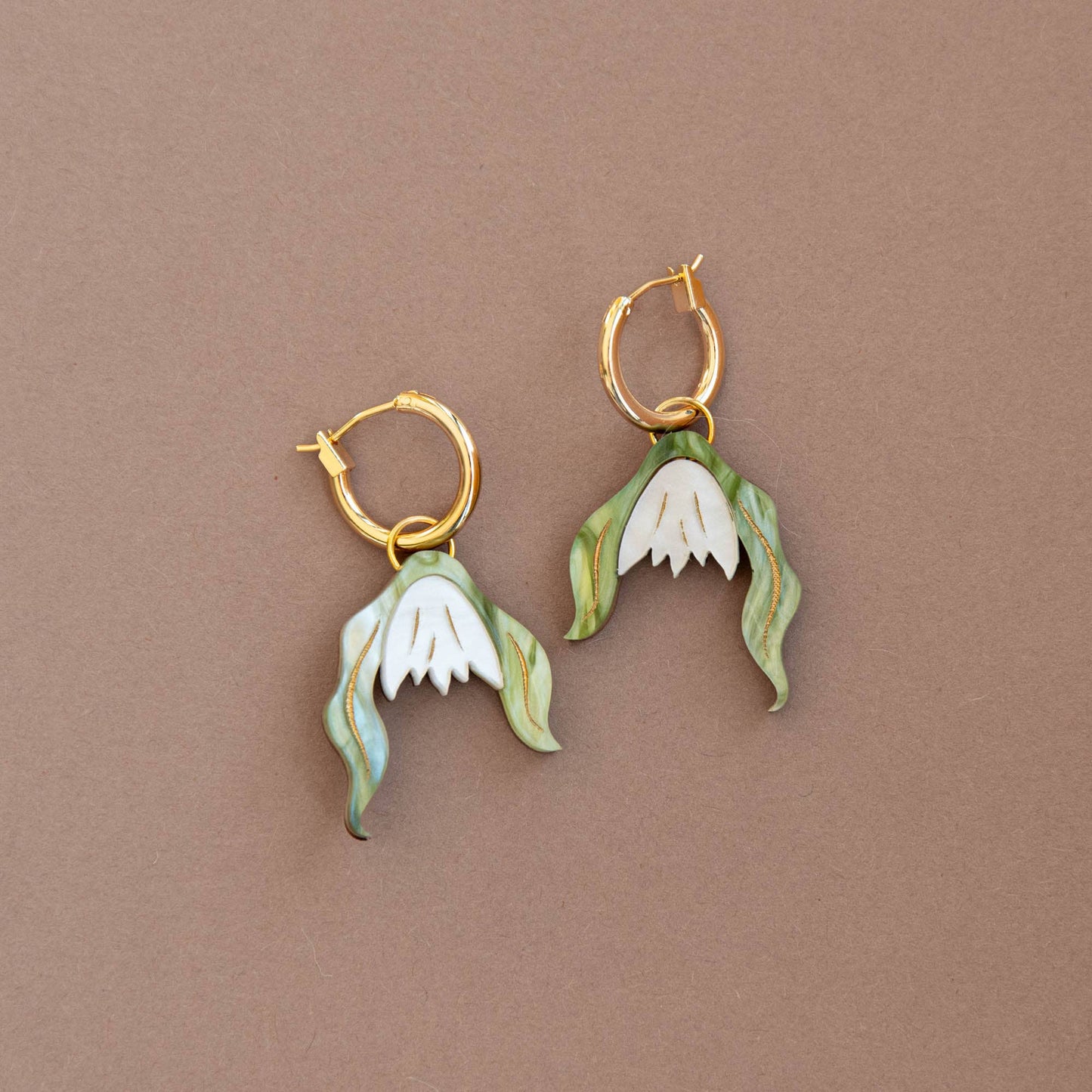 Snowdrop Flower Hoop Earrings in Pearly White