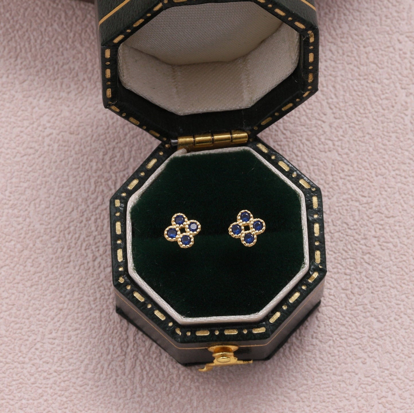 KINFOLK RED Nutcracker & 4 CLOVER Blue Crystal Earrings