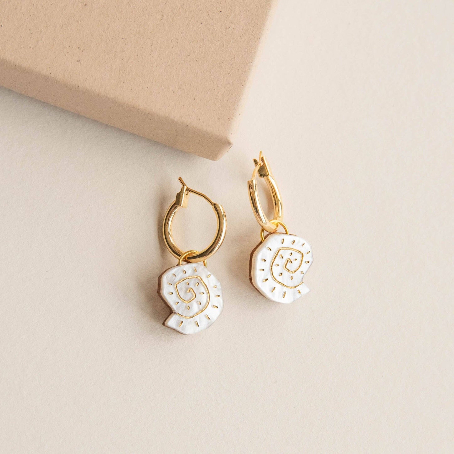 Shell Hoop Earrings Pearly Mint Gold