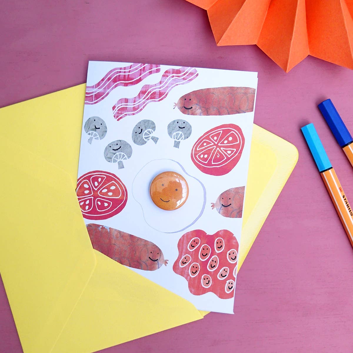 Happy Breakfast - Greeting card with badge