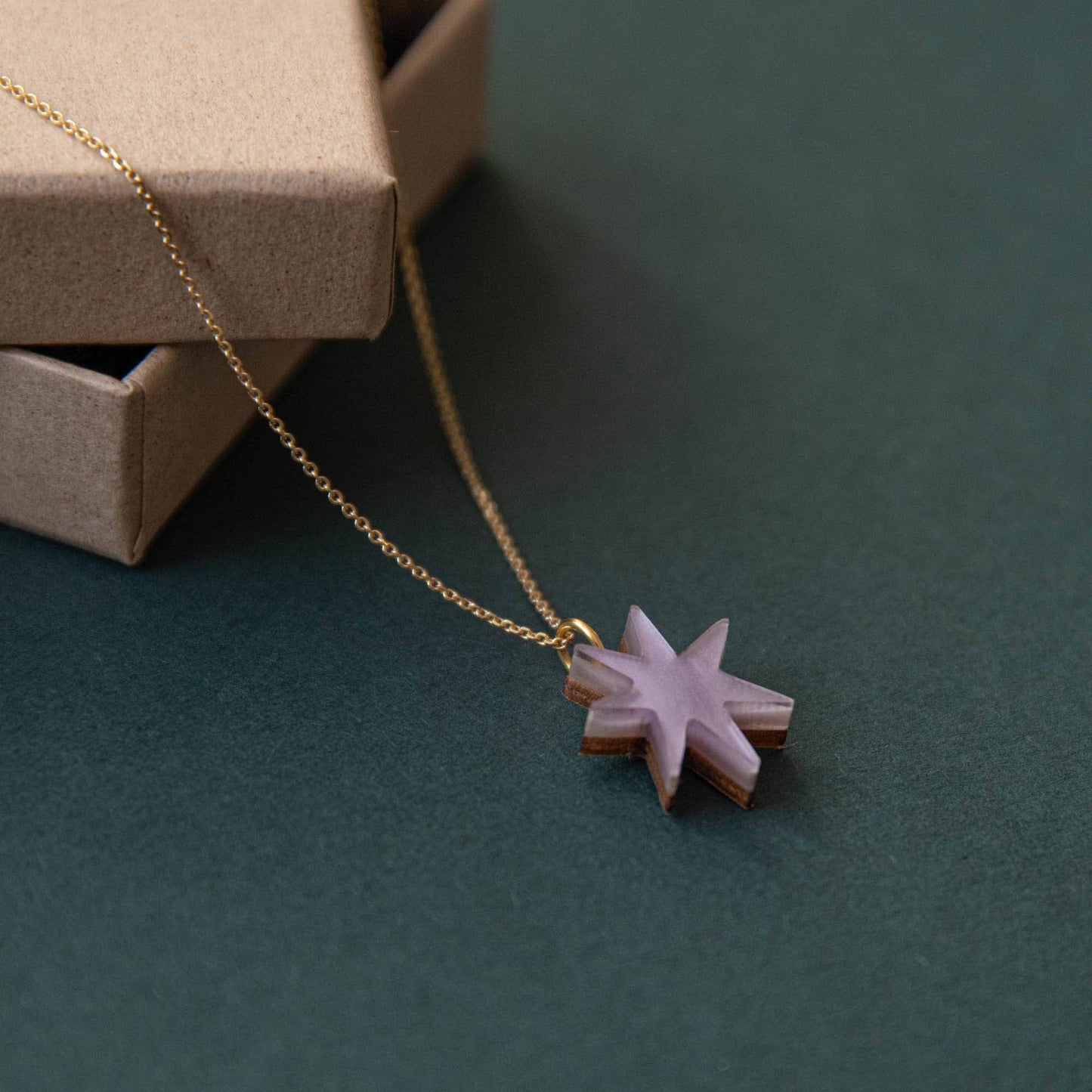Hand Drawn Star Gold Necklace in Smoke Black Marble