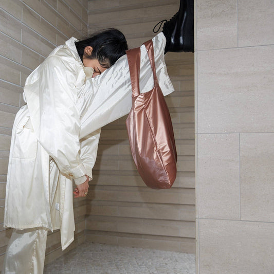 METALLIC Rose Gold Bag with Zip Pocket