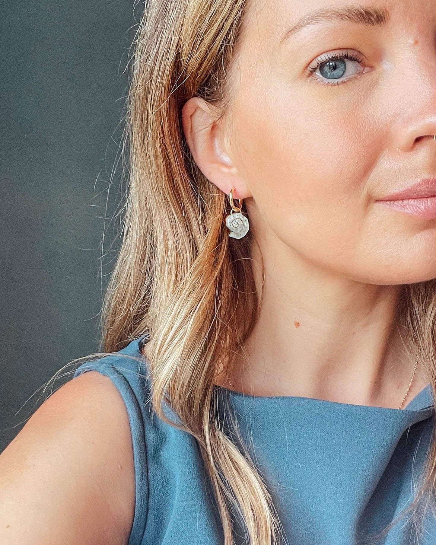 Shell Hoop Earrings Pearly Mint Gold