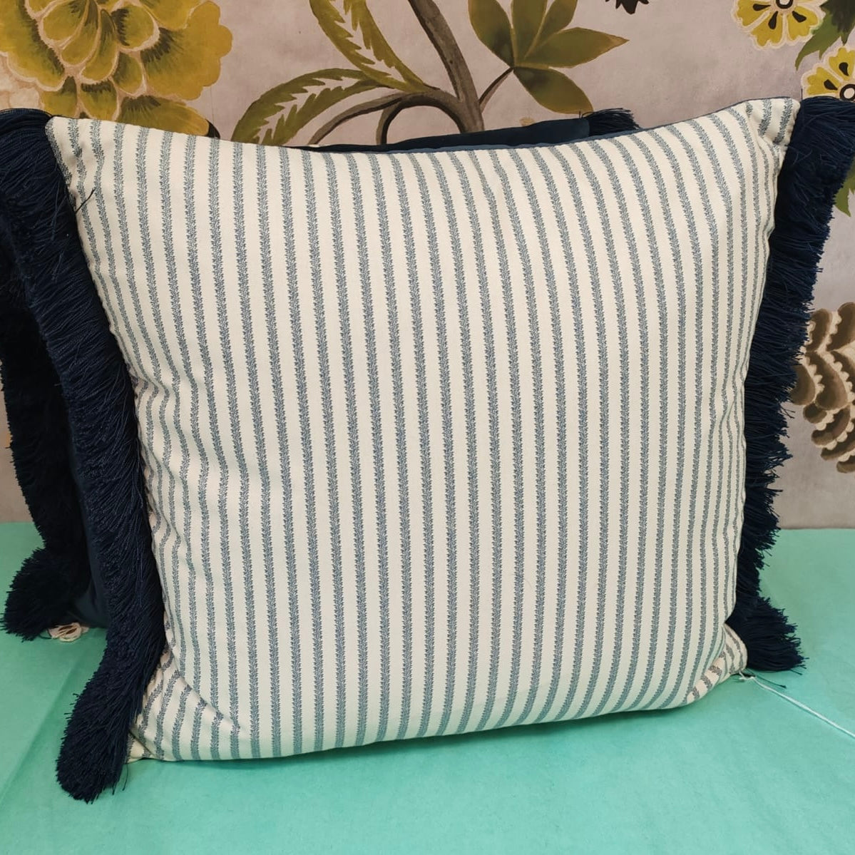 Ian Sanderson cream with blue stripe cushion