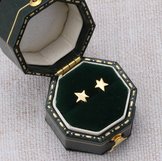 Gold Star Earrings with penguin graphic