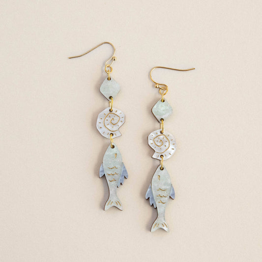 Ocean Fish & Shell Drop Earrings