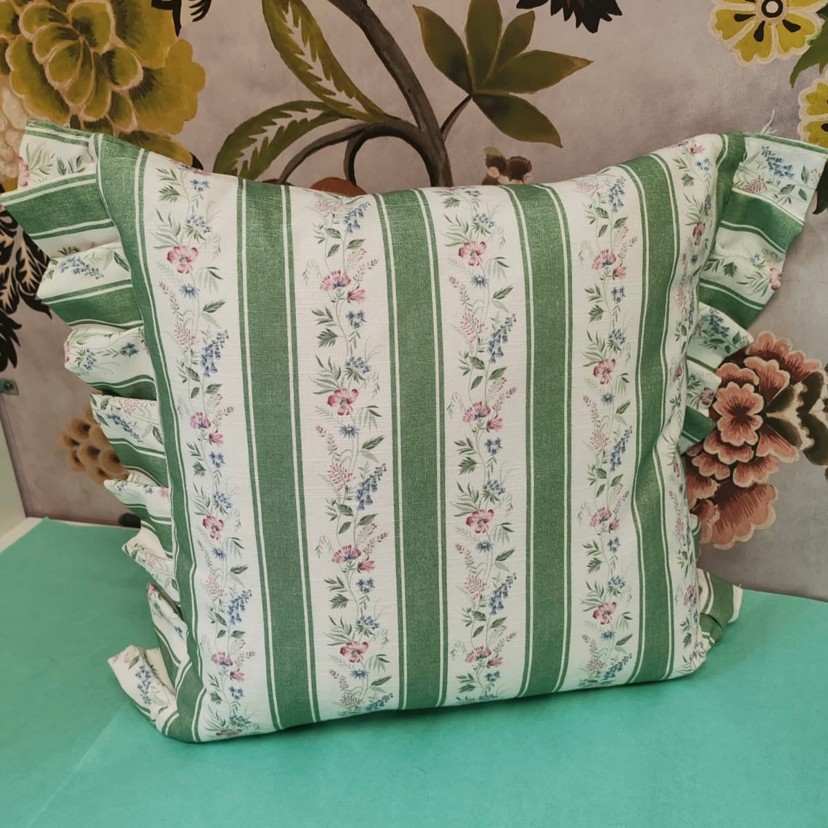 Swaffer green/white stripe cushion