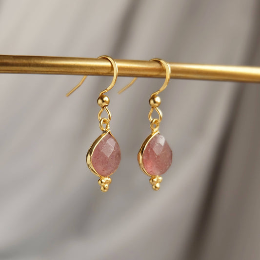 Strawberry Quartz Gemstone Drop Earrings