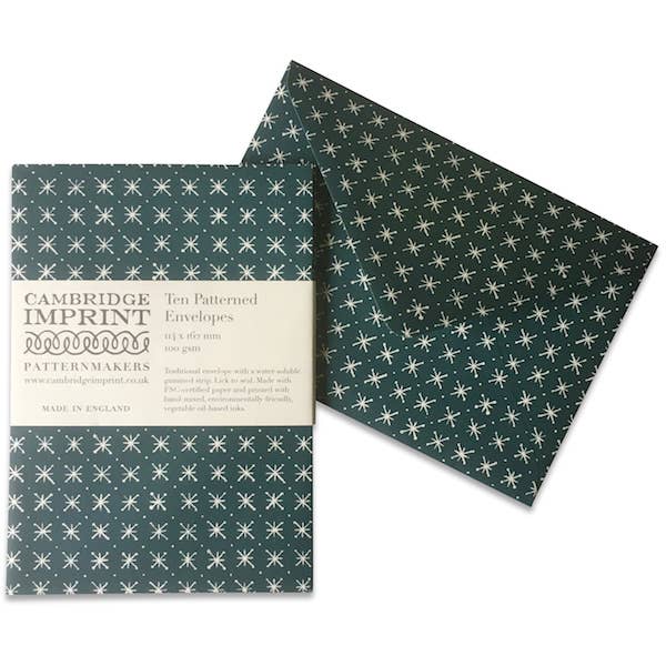 Packet of Ten Patterned Envelopes Little Stars Petrol