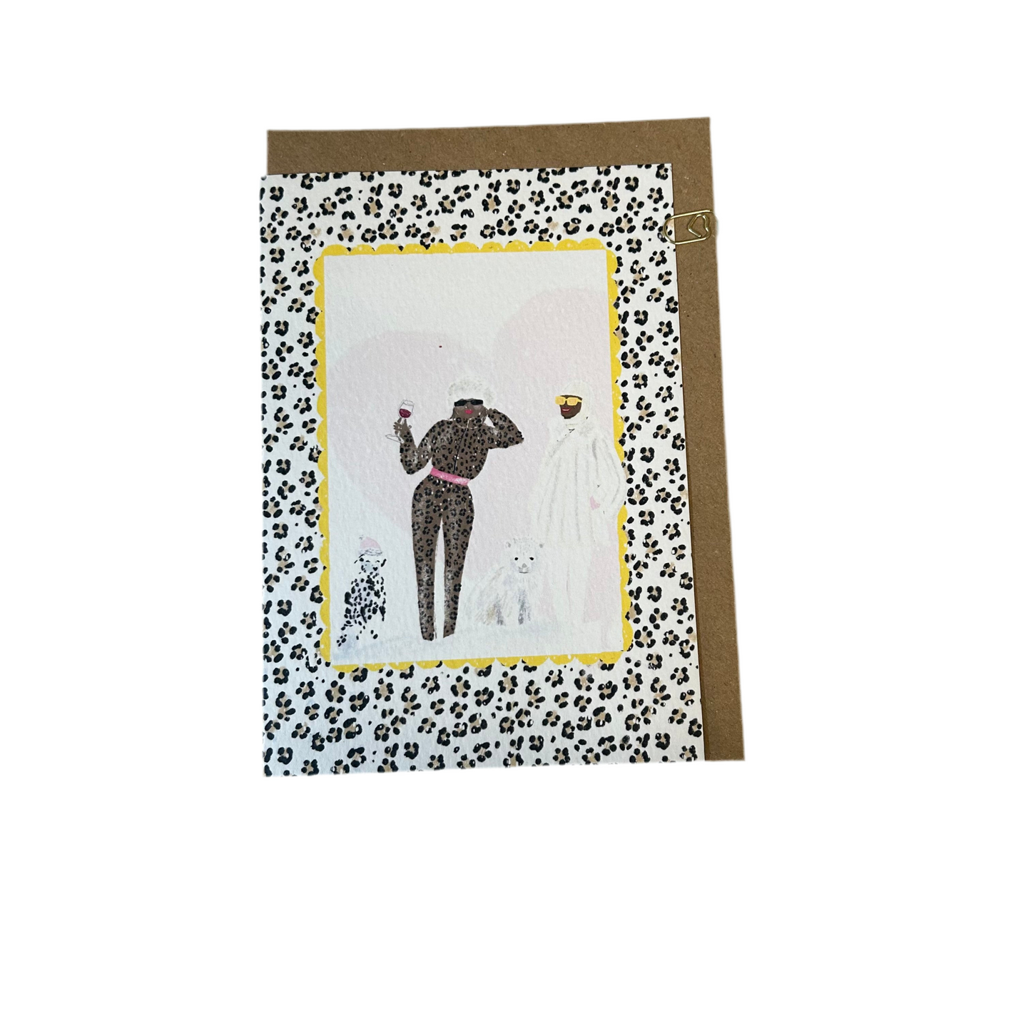 Ski leopard and dogs card