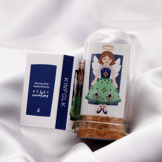 KINFOLK Angel with North star BLUE crystal earrings