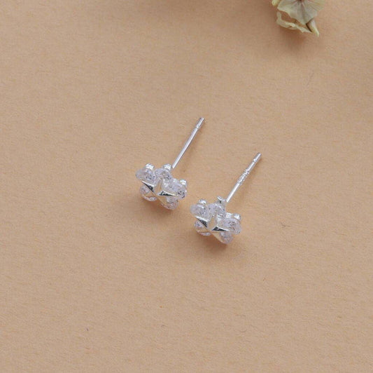 Clear Crystal Snowflake Earrings with snowman graphic