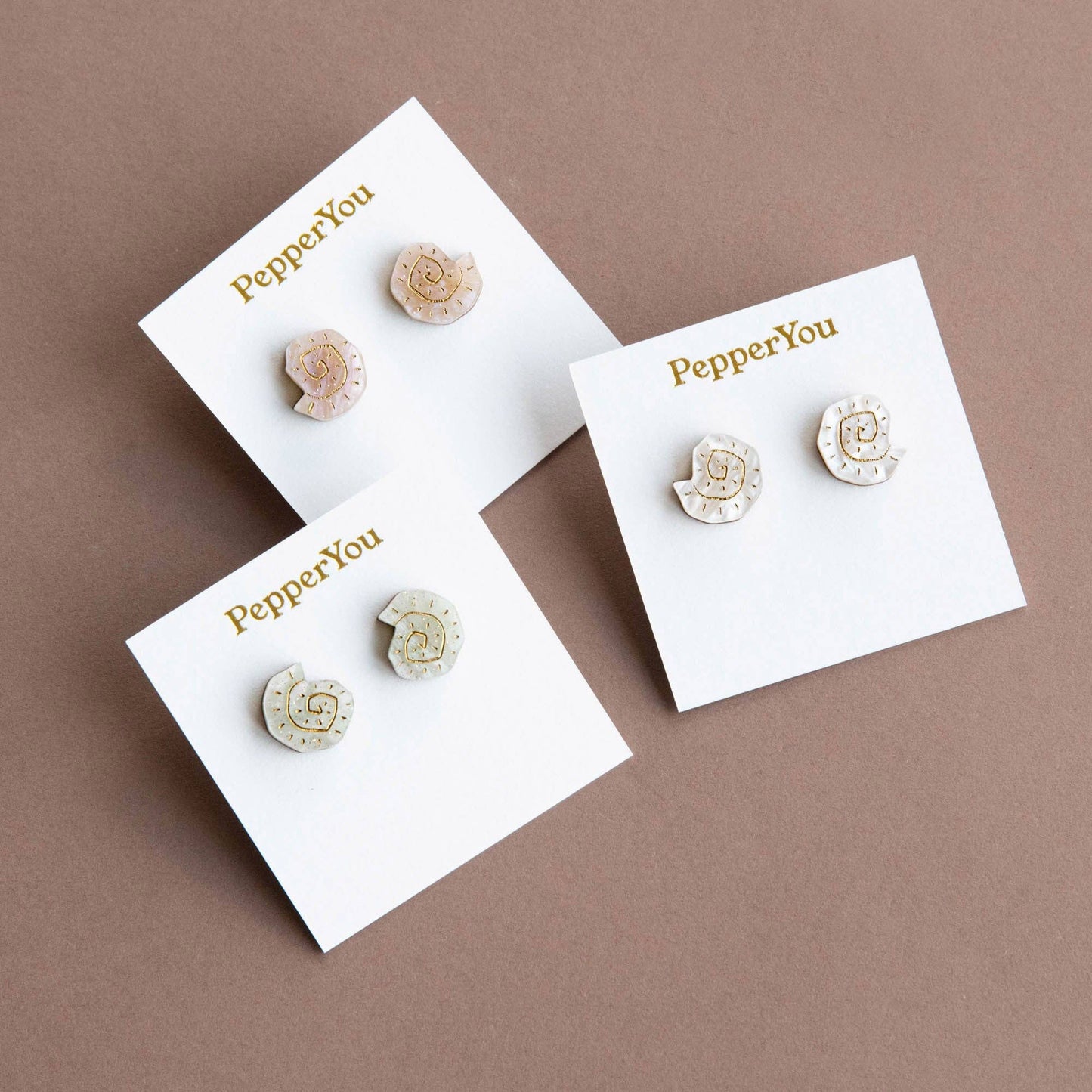Shell Stud Earrings in Pearly Apricot Gold