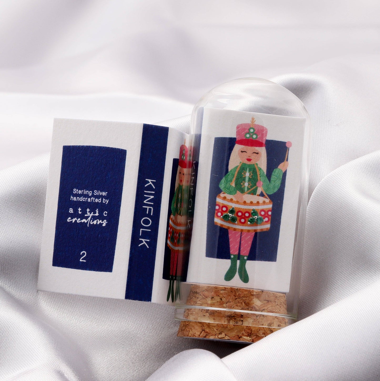 KINFOLK Drummer with Green crystal triangle earrings