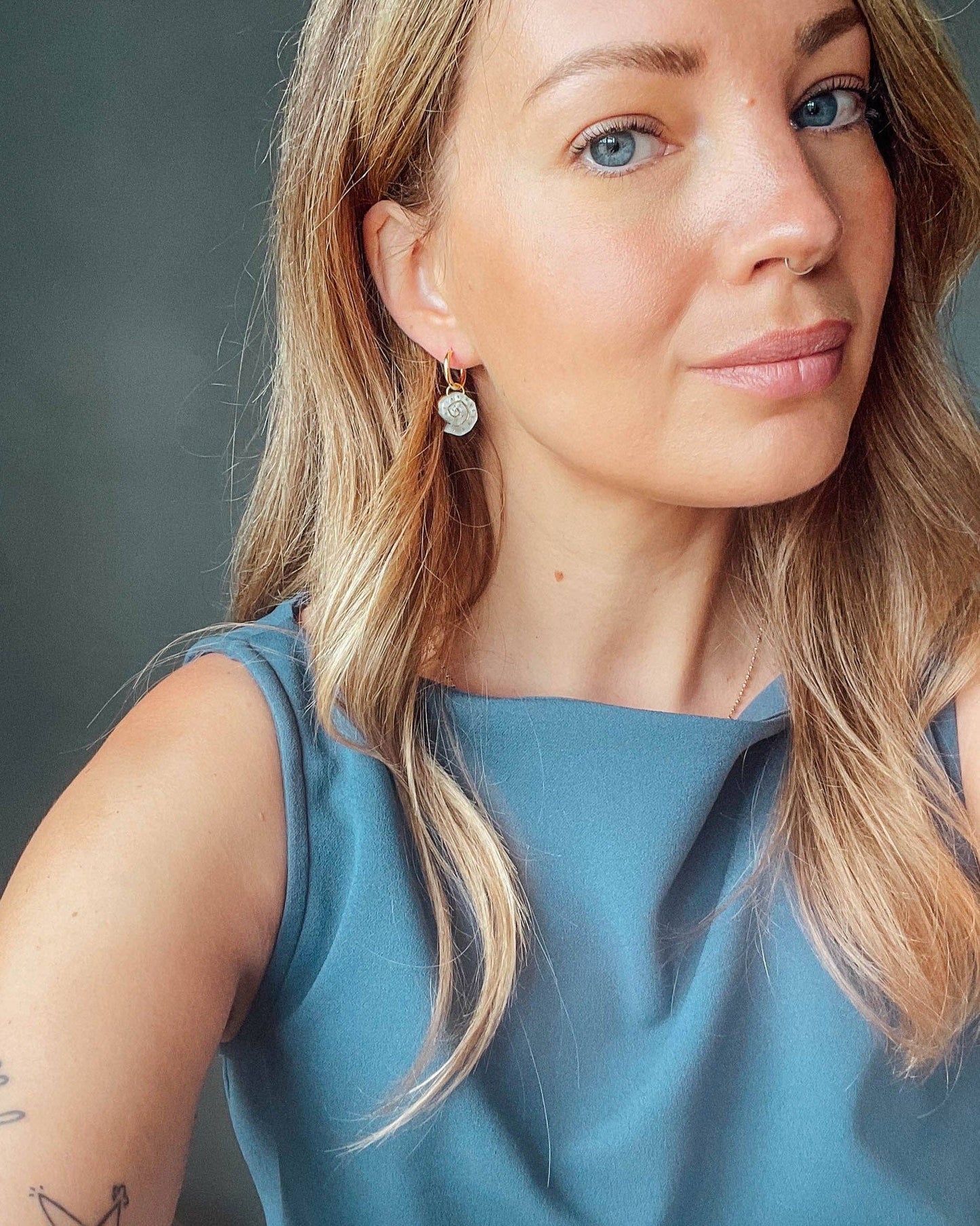 Shell Hoop Earrings Pearly Mint Gold