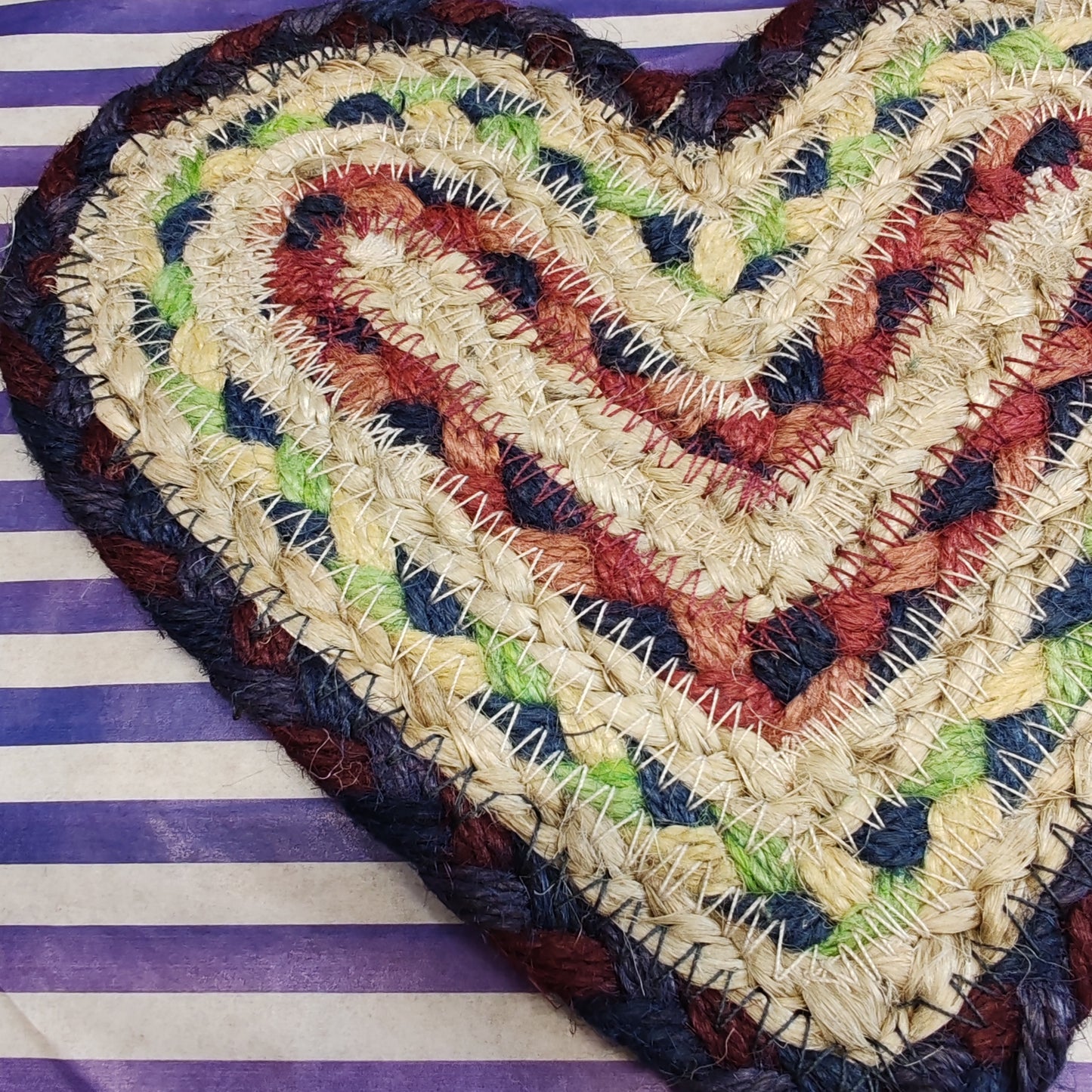 Fairisle heart jute coaster