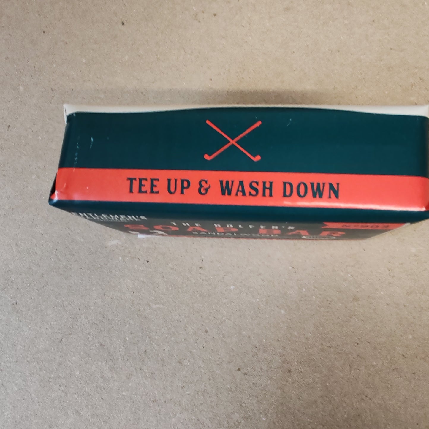 Retro packaging soap bar golfing theme. Scent of sandalwood