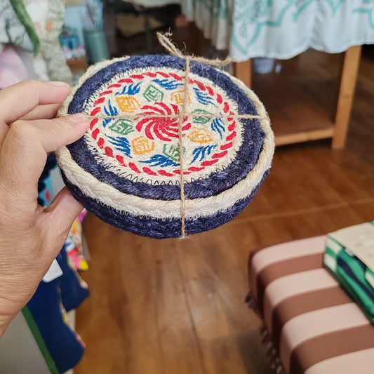 Jute kantha set 6 coasters