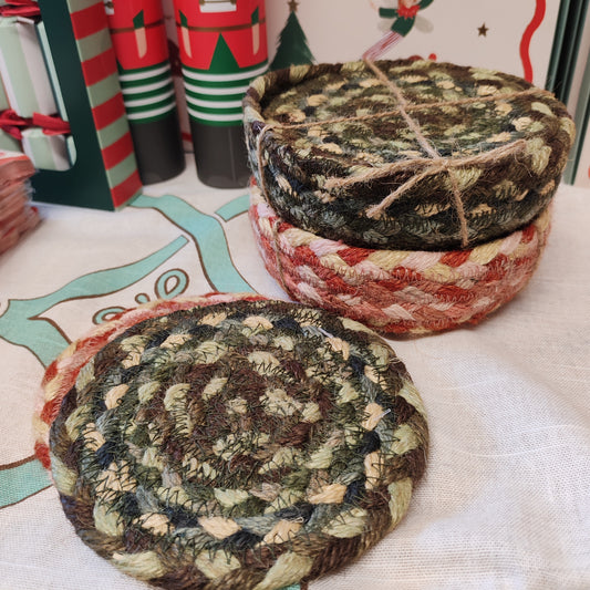 Set of 6 jute coaster colour Hedgerow