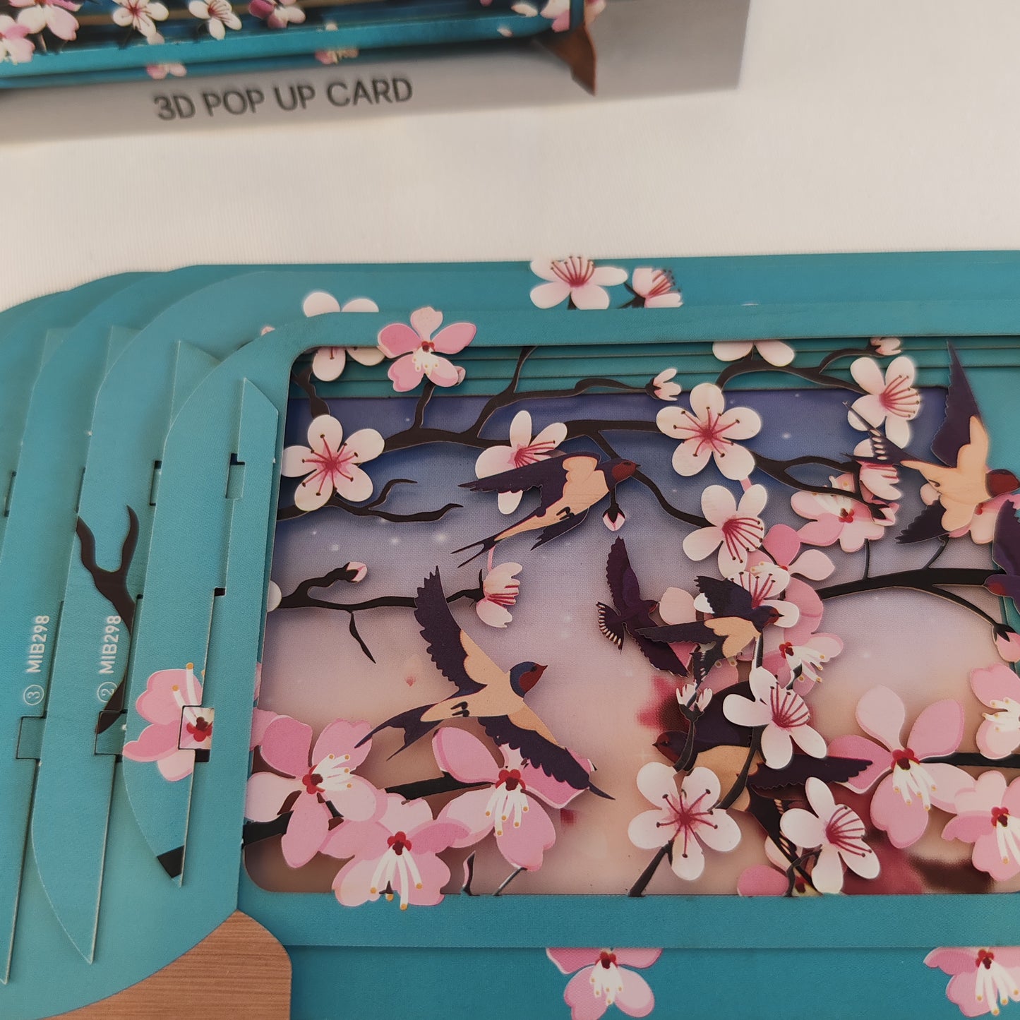 Message in a bottle 3d pop up greeting card. Cherry blossom theme.