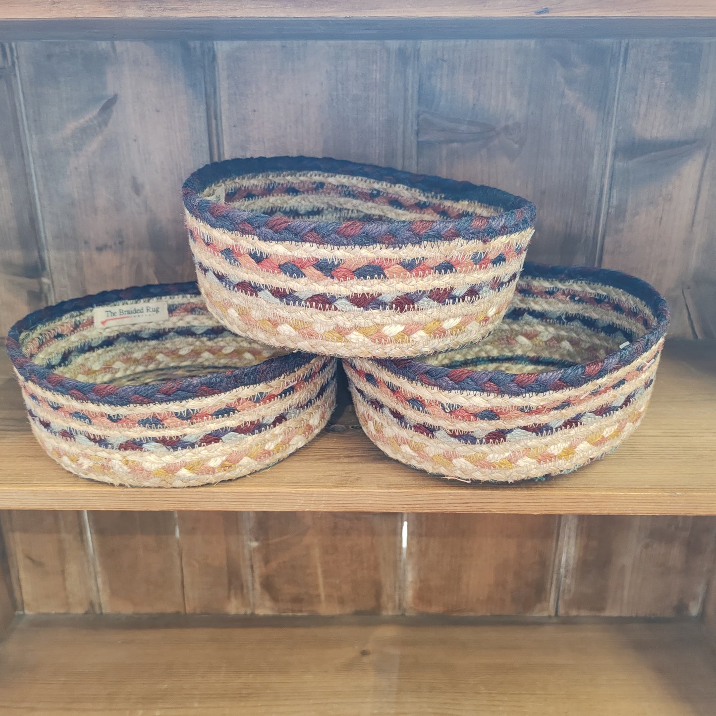 Jute basket mini 20cm x 8cm Fairisle rustic colours