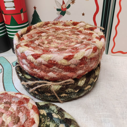 Jute set of 6 coasters in Coral