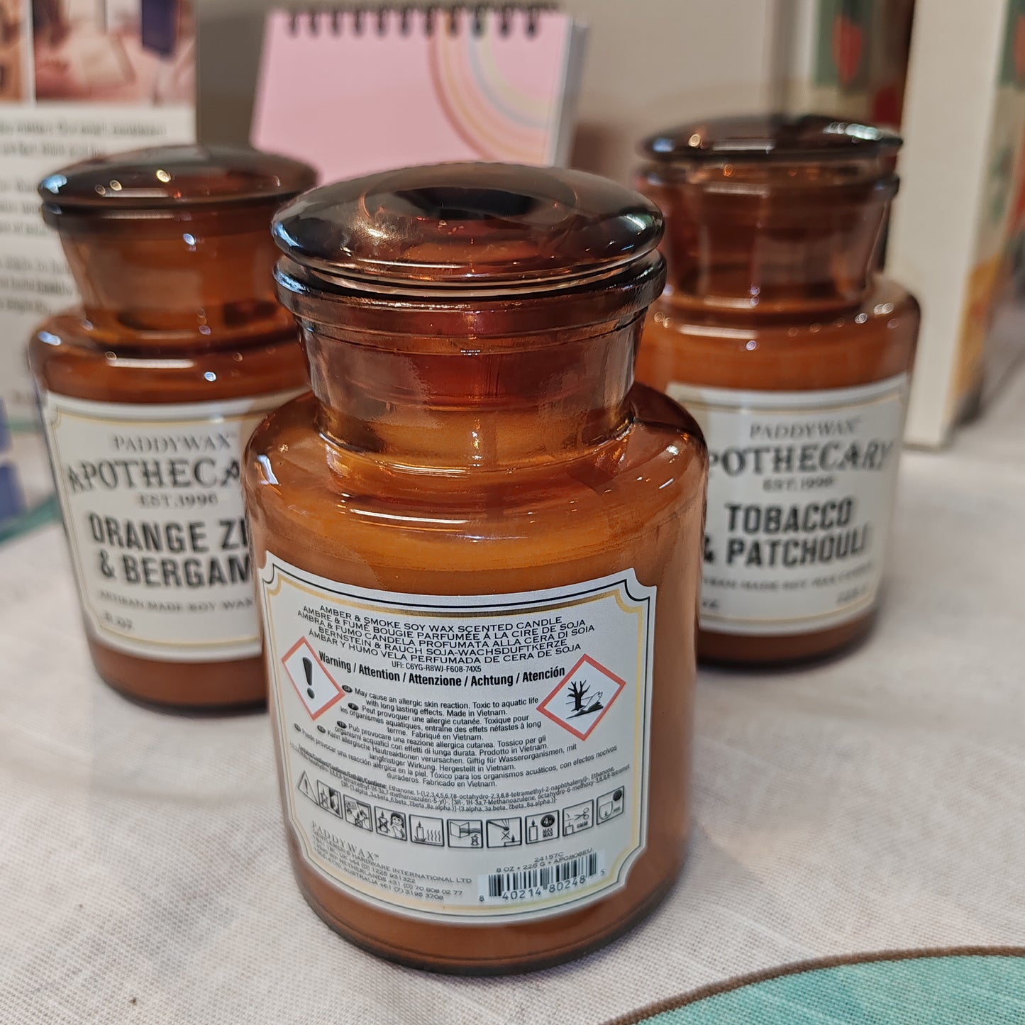 Apothecary Jar glass soy wax candle. Scent of orange zest and bergamot.