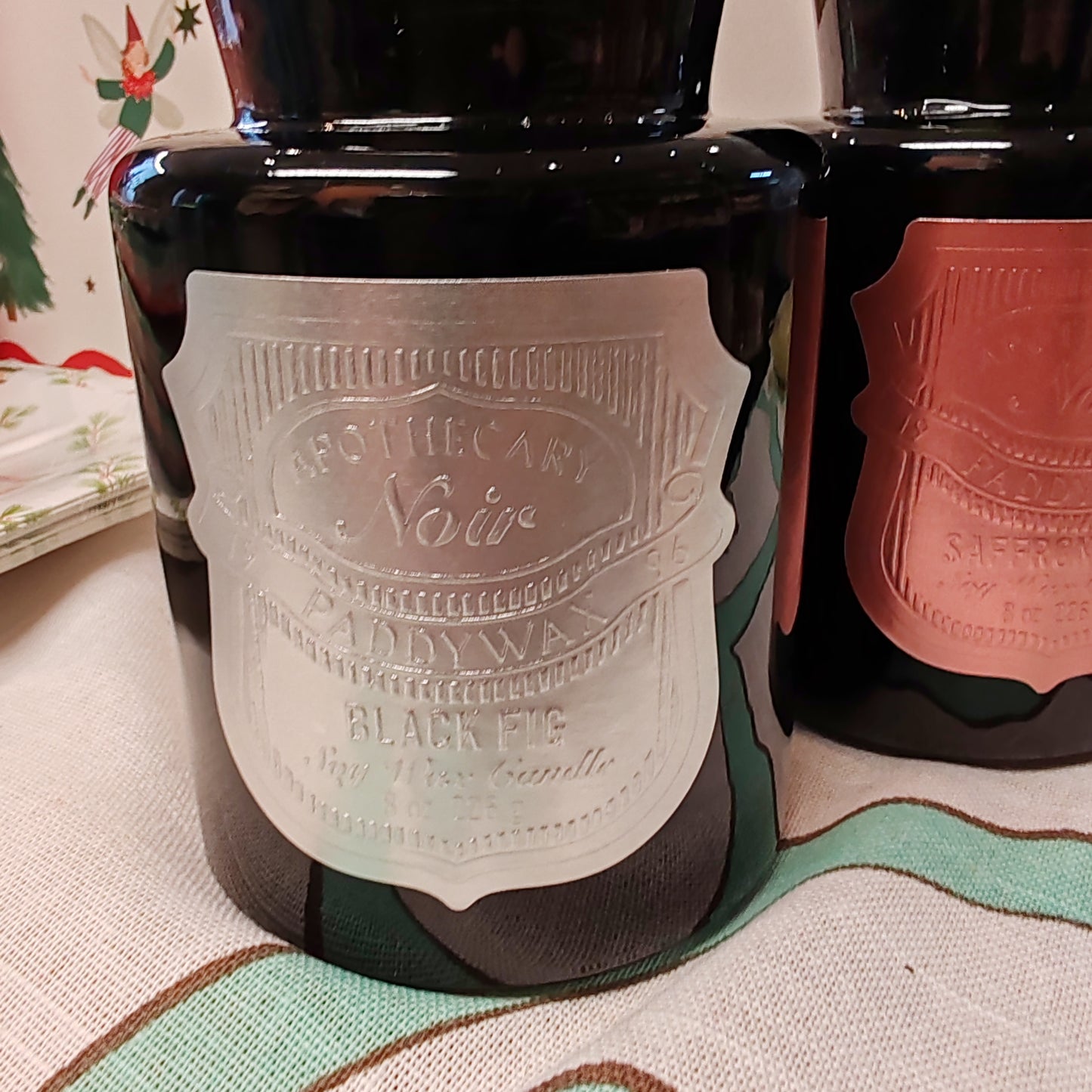 Black Apothecary Jar rose gold label. Scent of Saffron