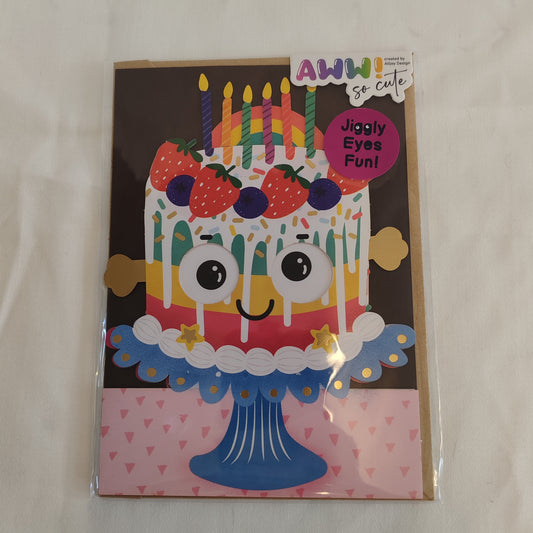 Wobbly eyes greeting card cake