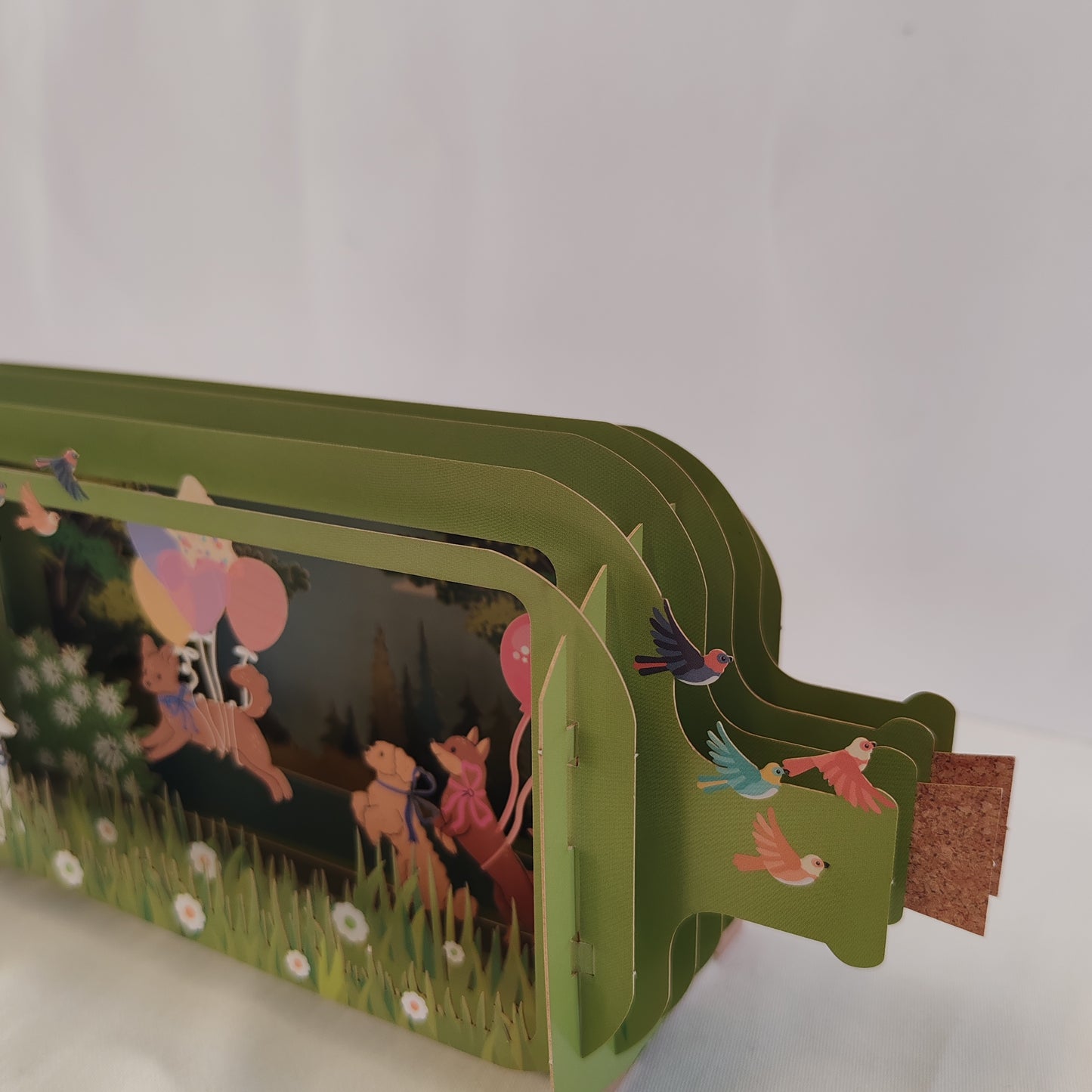 Message in a bottle 3d pop up greeting card. Dogs, balloons theme.