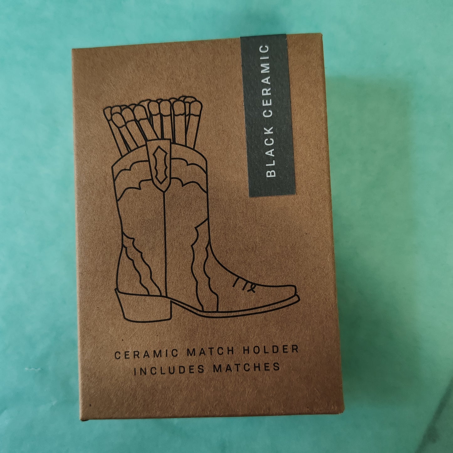 Nashville Ceramic Cowboy Boot Match Holder Black with Matches (25Pcs)
