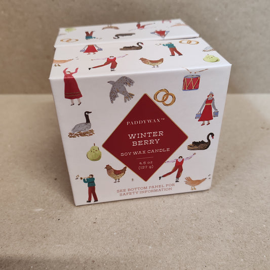 Winter Berry red glass votive scented candle in a festive box