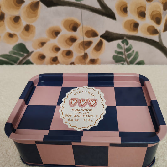 A Dopo 6oz/184g Hearts Printed Tin Candle - Rosewood Vanilla