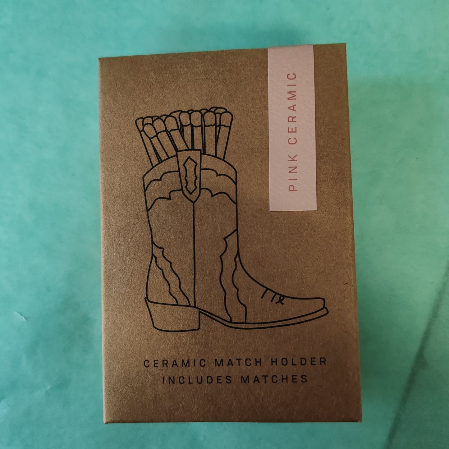 Nashville Ceramic Cowboy Boot Match Holder Pink with Matches 25Pcs