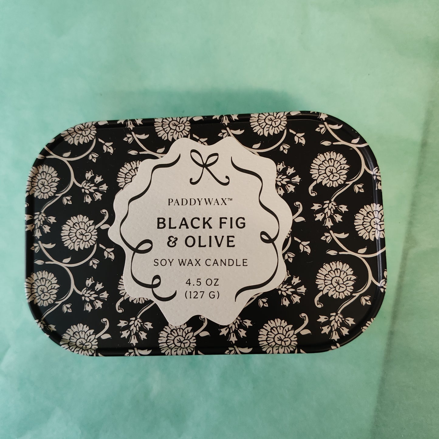 Cherie 4.5oz/155g Printed Tin Candle - Black & Grey - Black Fig & Olive