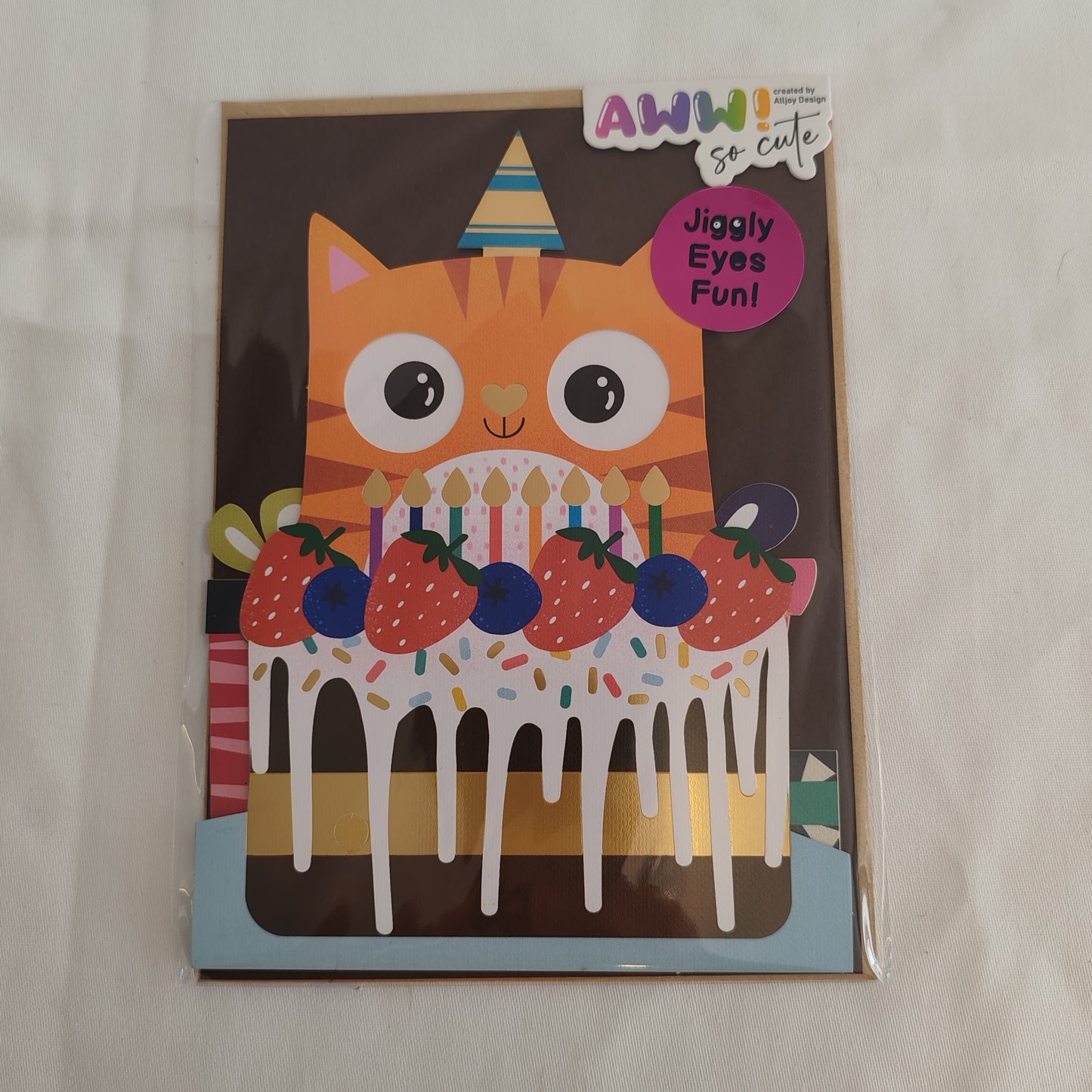 Wobbly eyes greeting card cat