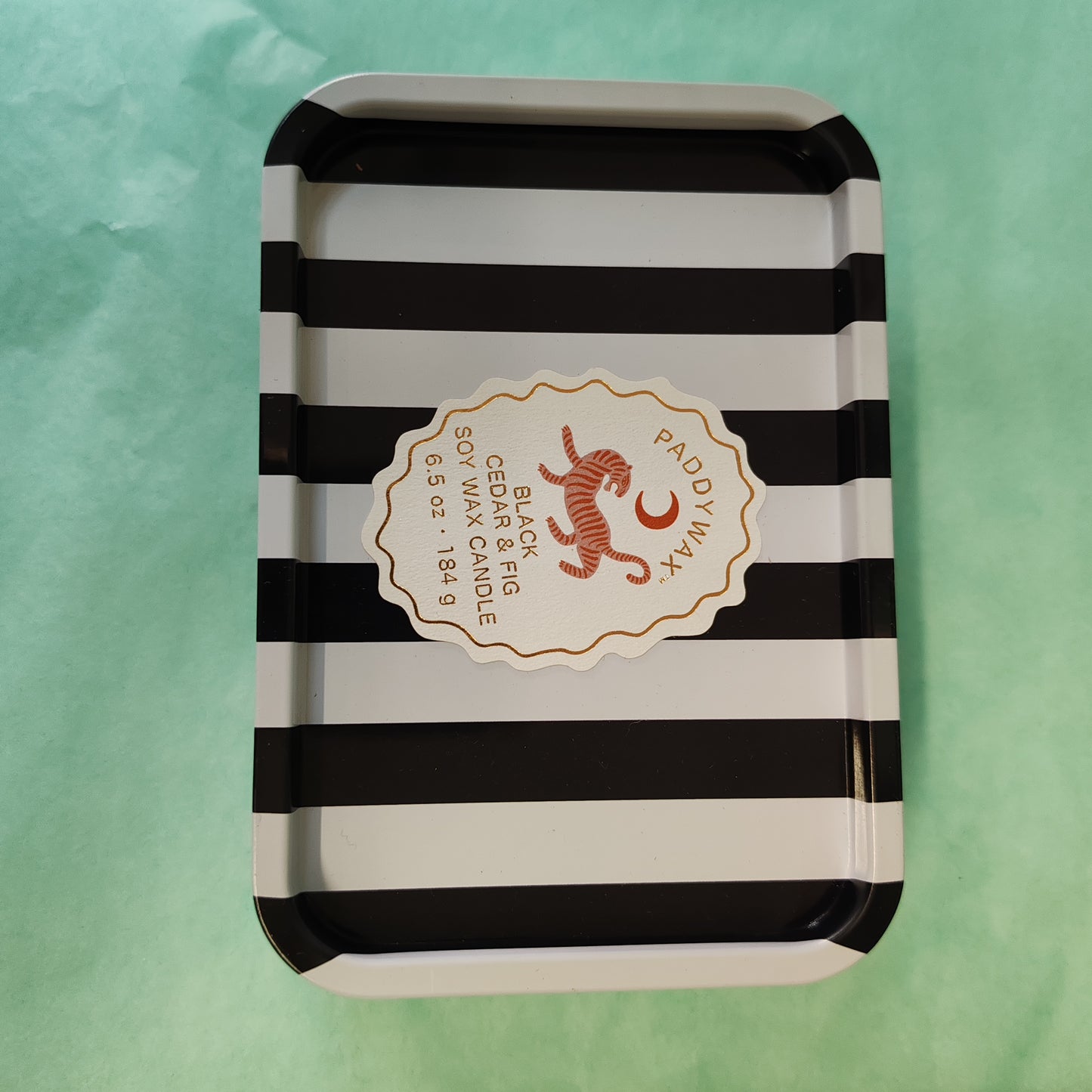 A Dopo 6oz/184g Tiger Printed Tin Candle - Black Cedar & Fig
