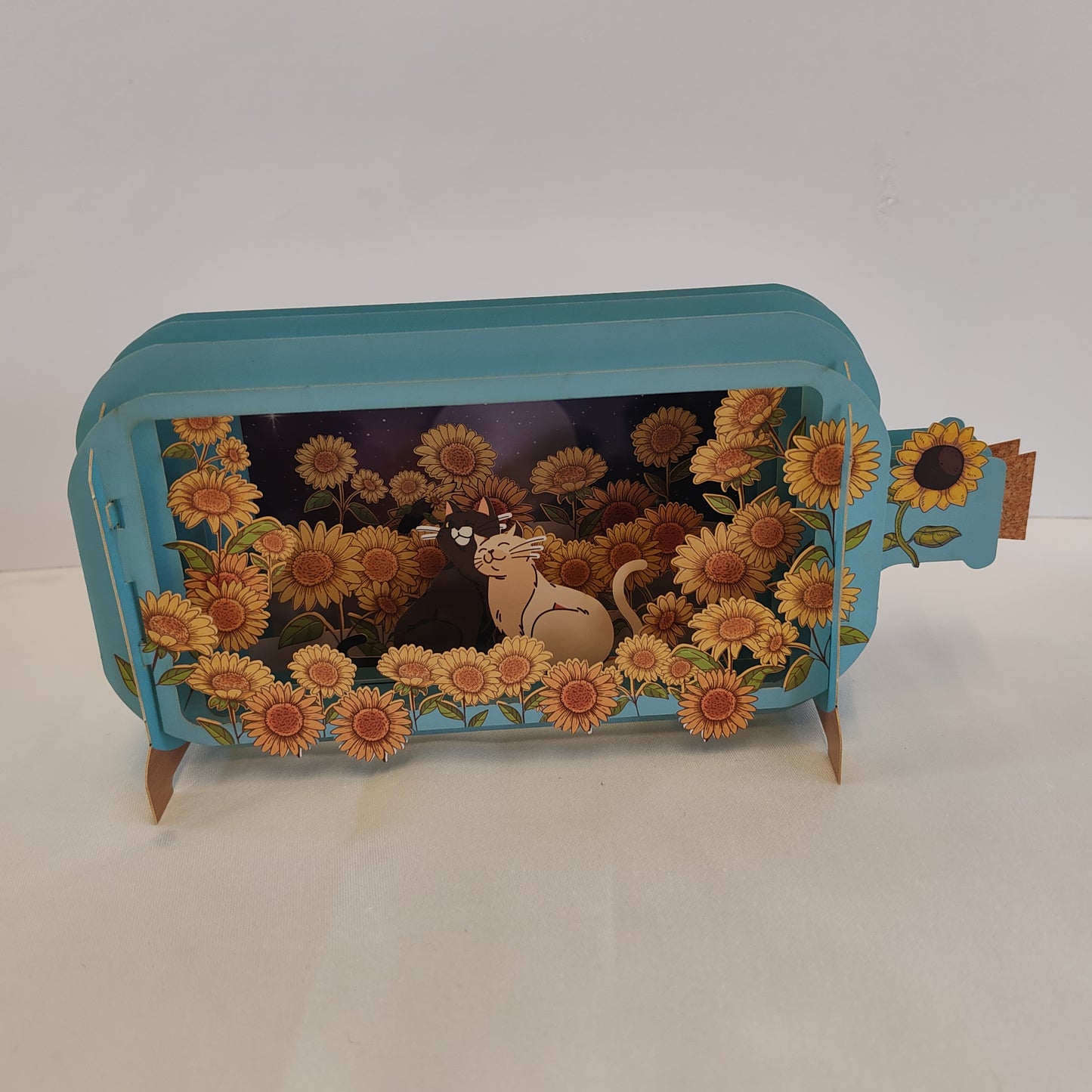 Message in a bottle greeting card sunflower and cats