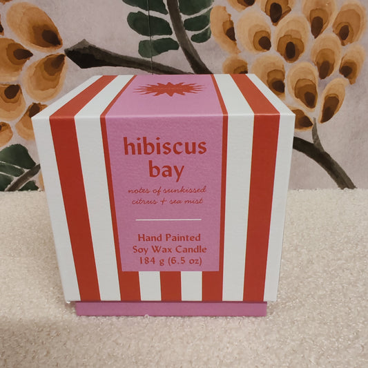 Cabana 6.5oz/184g Red Striped Ceramic Candle - Hibiscus Boxed