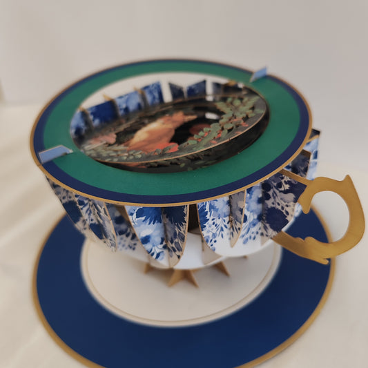 Cup of tea pop up greeting card. Fox theme