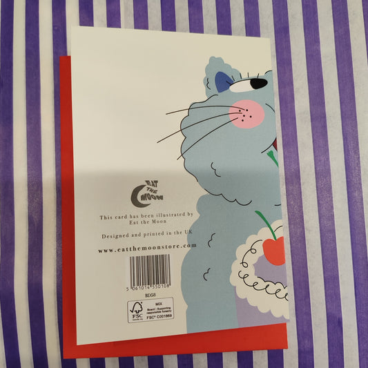 Make a wish cat blowing out candles greeting card