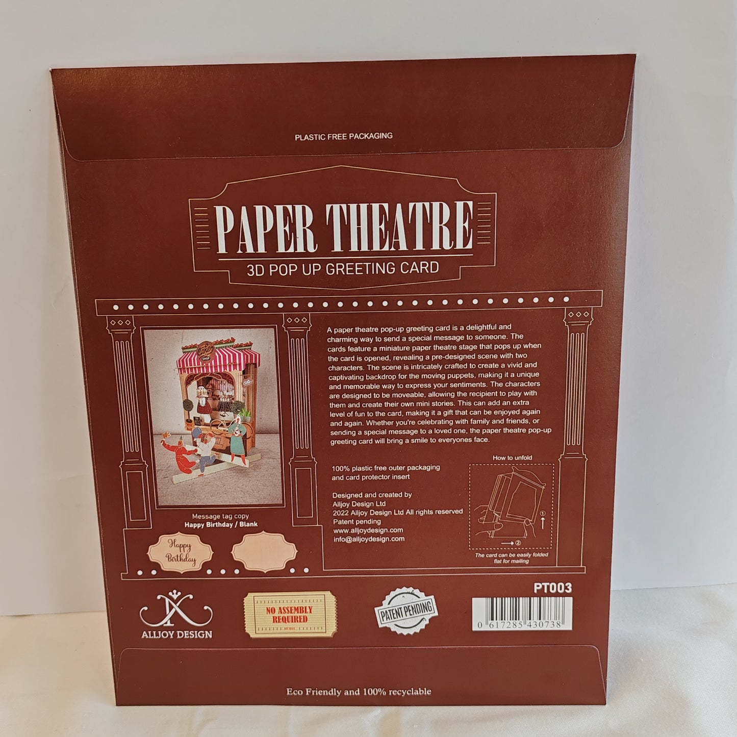 Paper theatre pop up greeting card. Cake stand theme