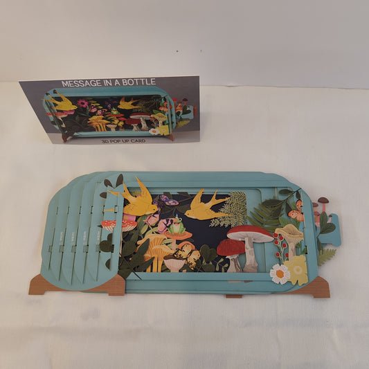 Message in a bottle 3d pop up greeting card. Frog garden theme