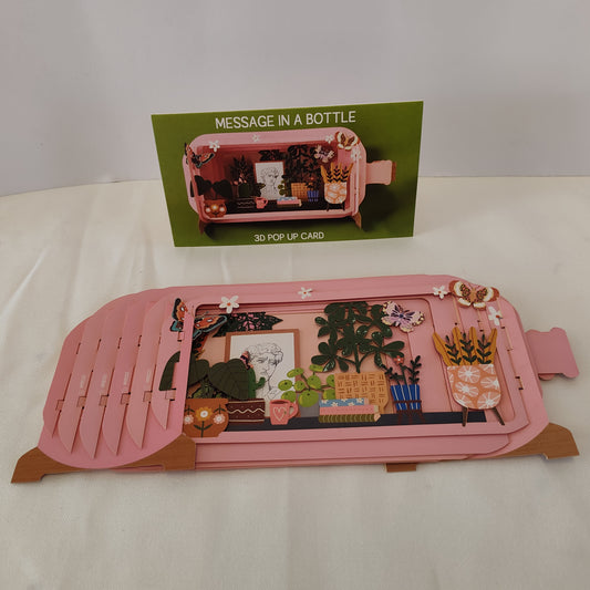 Message in a bottle pop up greeting card houseplants