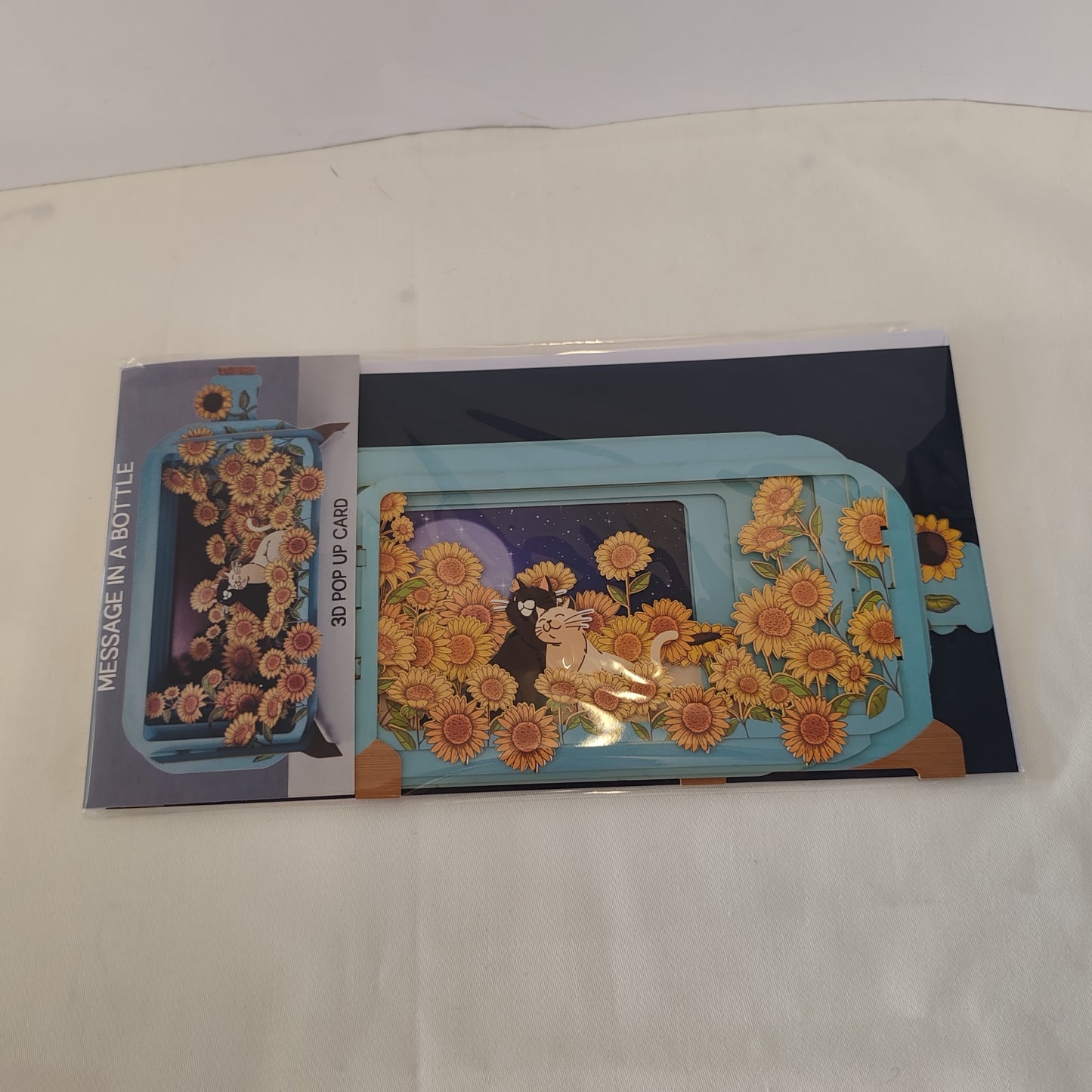 Message in a bottle greeting card sunflower and cats