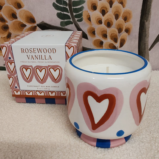 Adopo hearts ceramic candle. Fresh nutmeg, peony & Rosewood