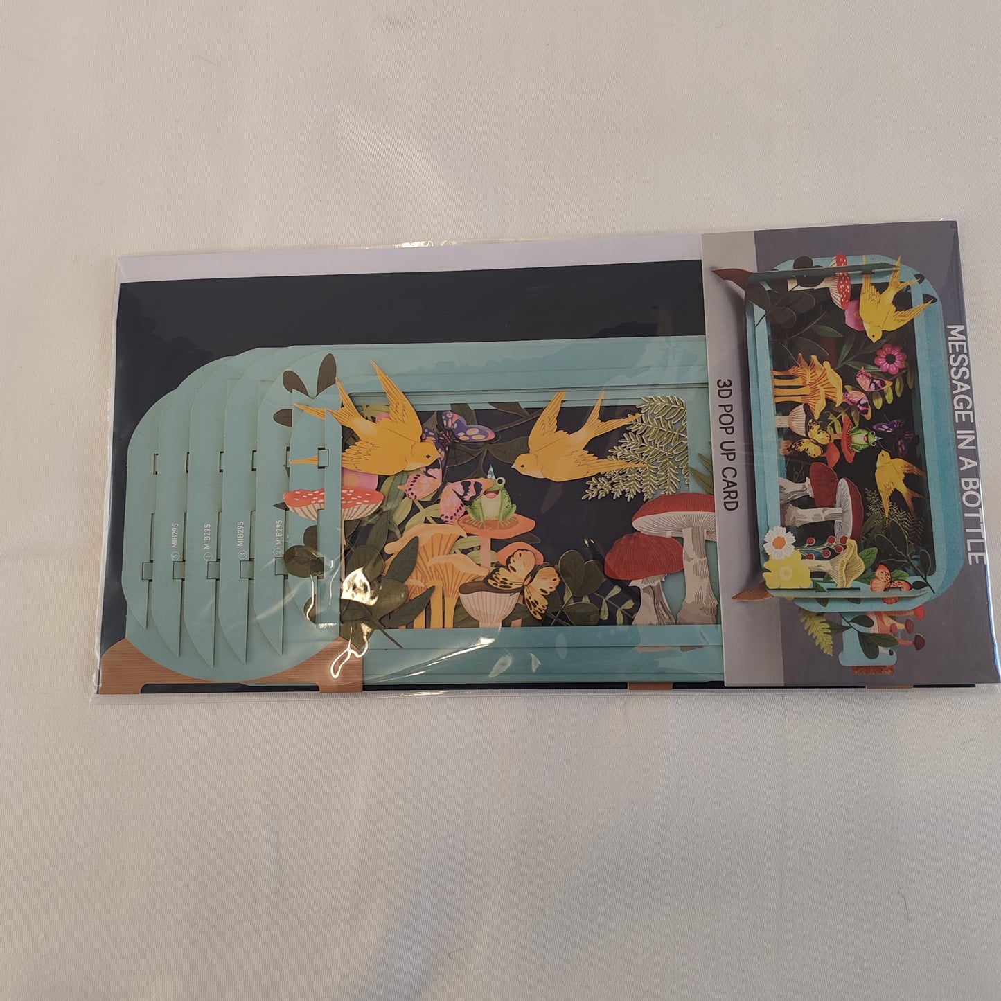 Message in a bottle 3d pop up greeting card. Frog garden theme