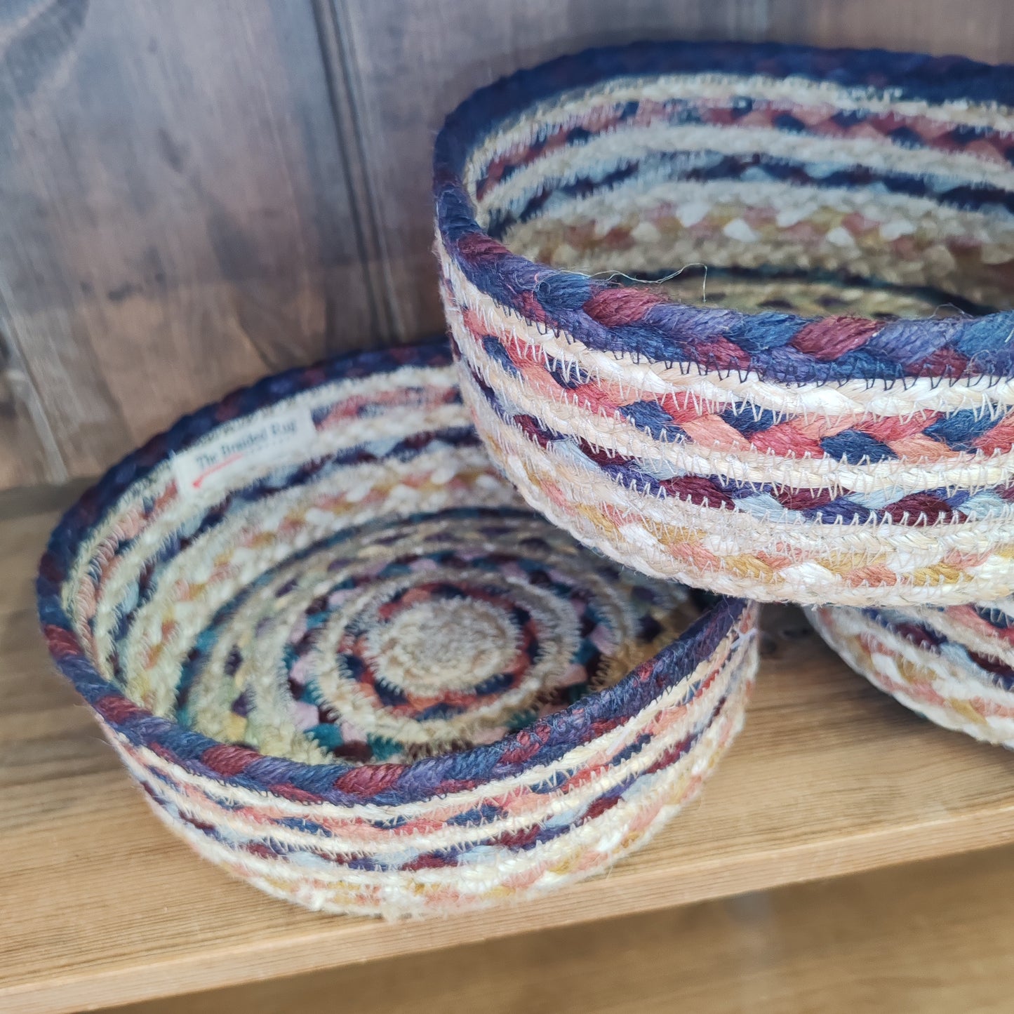 Jute basket mini 20cm x 8cm Fairisle rustic colours